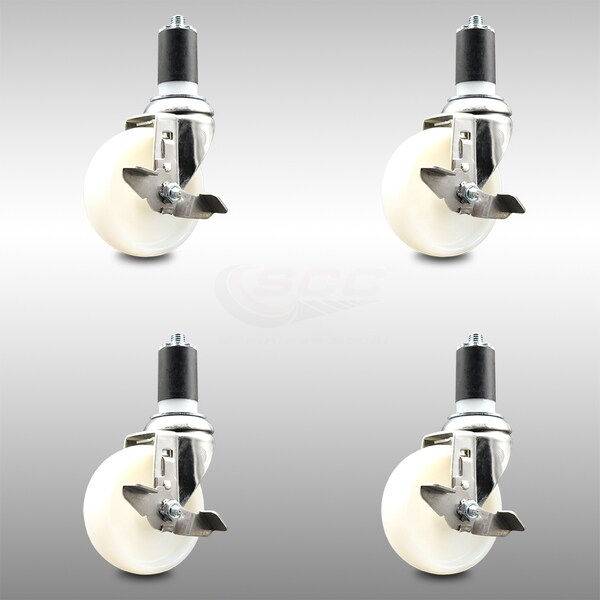 Service Caster 4 Inch 316SS Nylon Wheel Swivel 1-1/2 Inch Expanding Stem Caster Set Brake SCC SCC-SS316EX20S414-NYS-TLB-112-4 - main